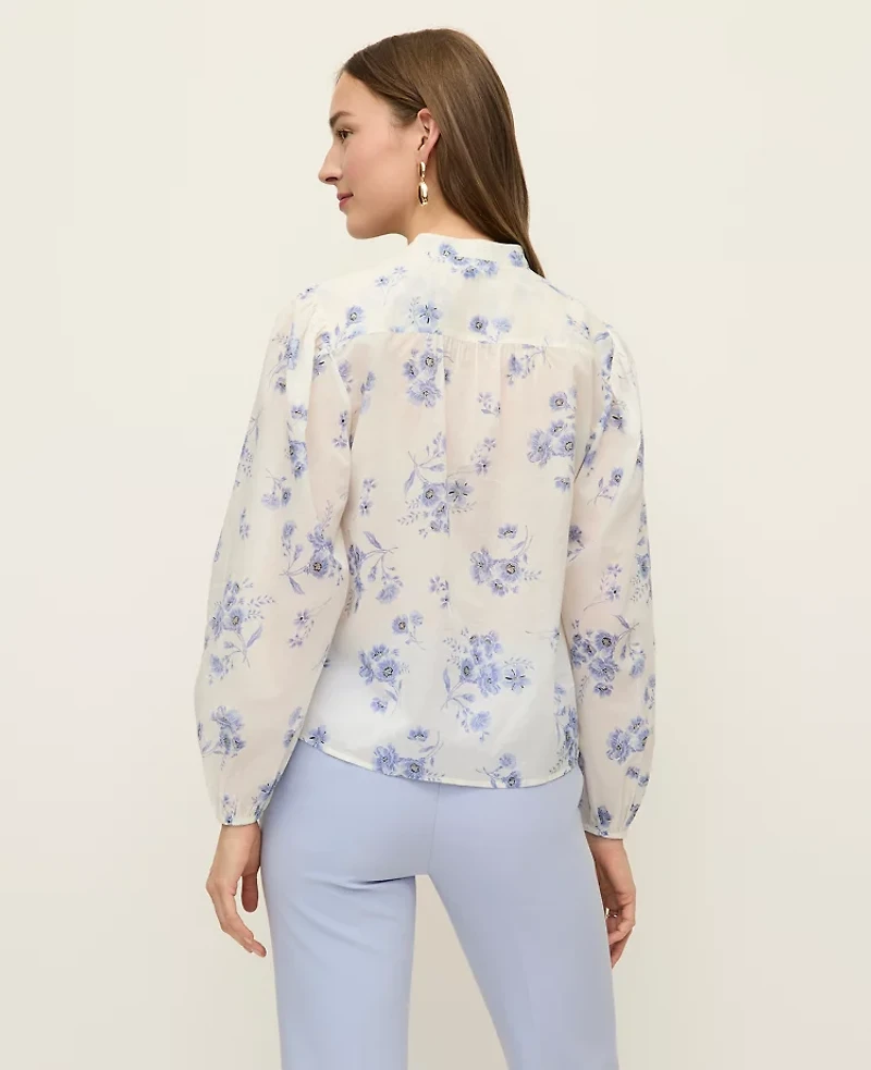 Ann Taylor Floral Embroidered Collar Blouse Winter White Women's
