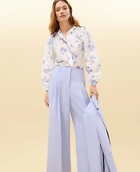 Ann Taylor Floral Embroidered Collar Blouse Winter White Women's