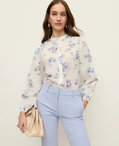 Ann Taylor Floral Embroidered Collar Blouse Winter White Women's