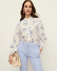 Ann Taylor Floral Embroidered Collar Blouse Winter White Women's
