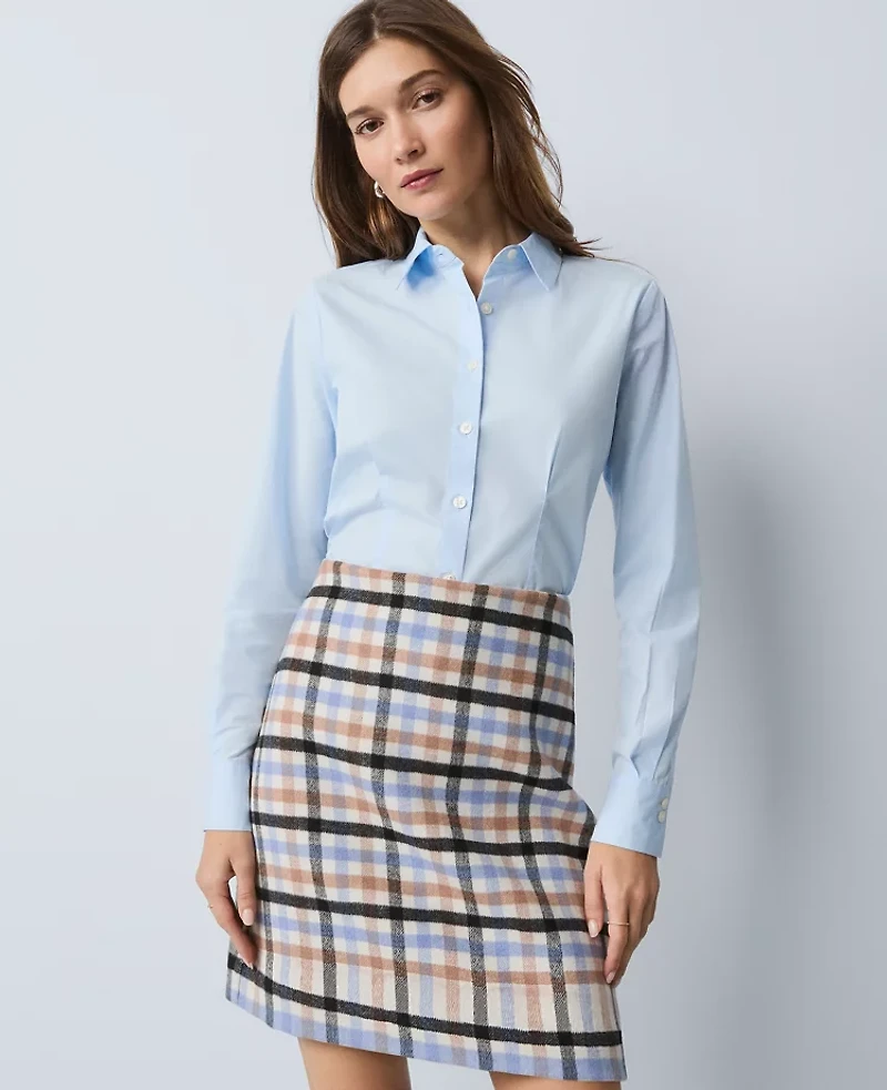 Ann Taylor Petite Weekend Collection Plaid A-Line Skirt Peaceful Periwinkle Women's