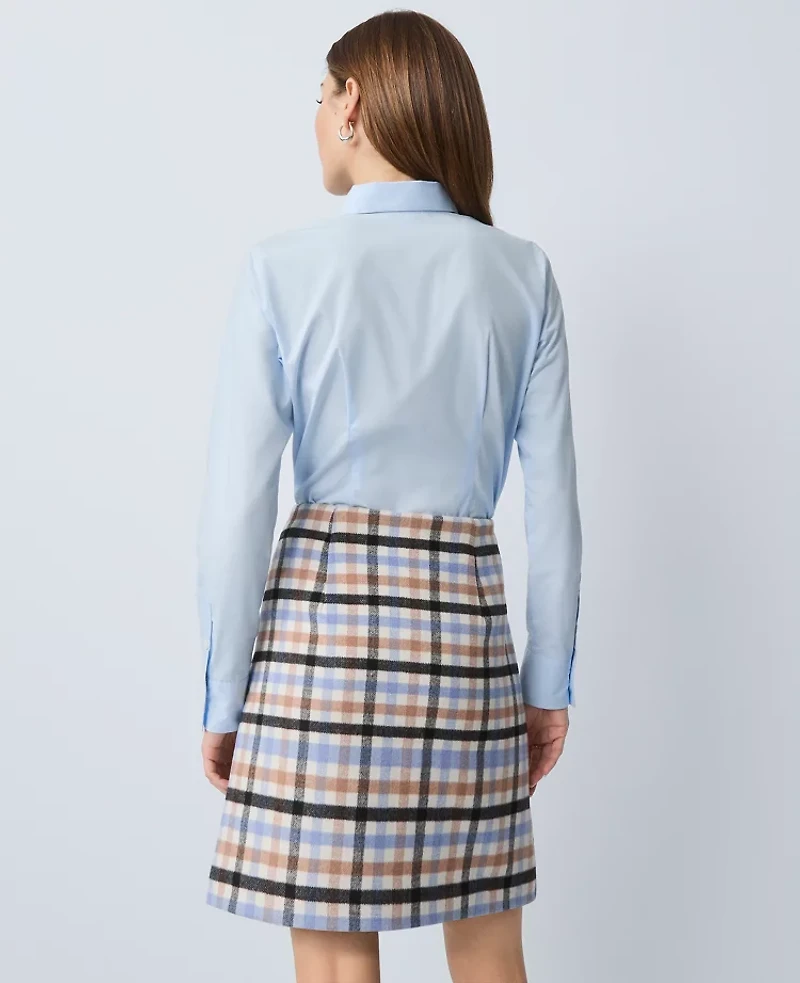 Ann Taylor Petite Weekend Collection Plaid A-Line Skirt Peaceful Periwinkle Women's