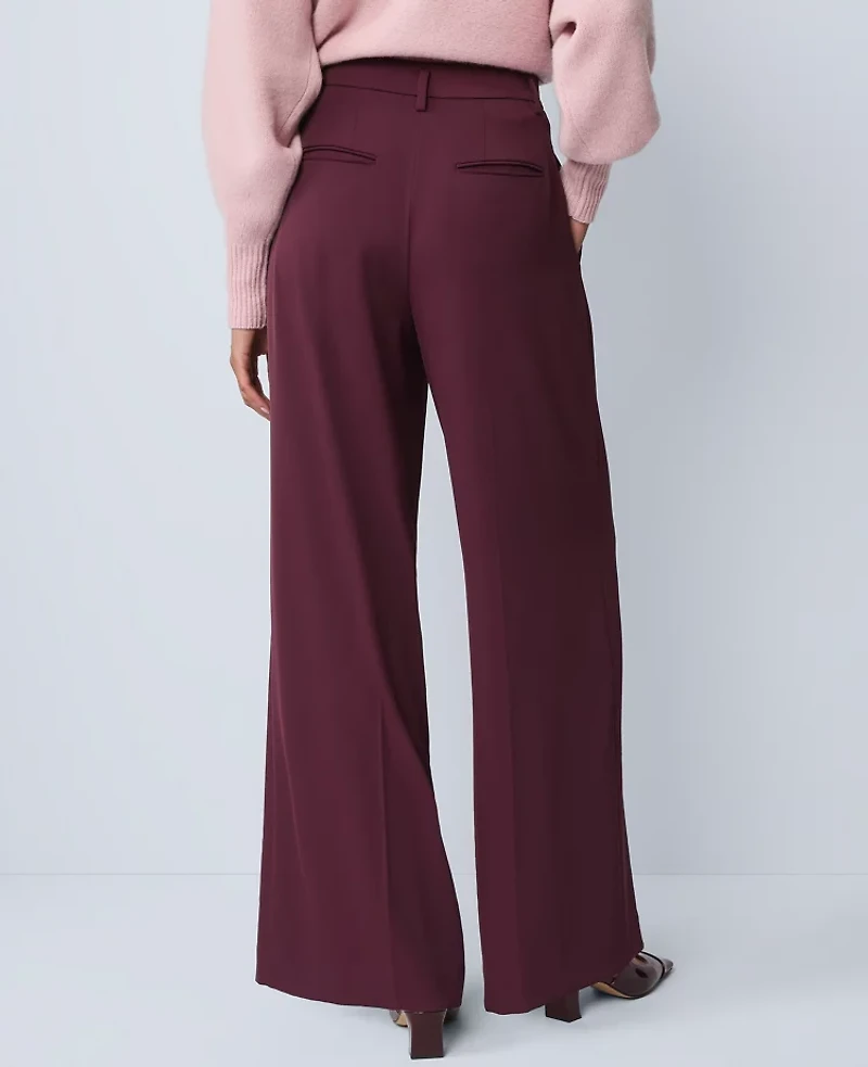 Ann Taylor The Petite Pleated Wide-Leg Pant Bi-Stretch Poised Plum Women's