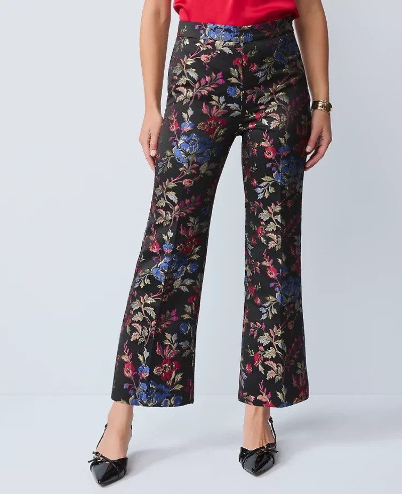 Ann Taylor The Petite Side-Zip Flare Pant Floral Jacquard Iconic Red Women's