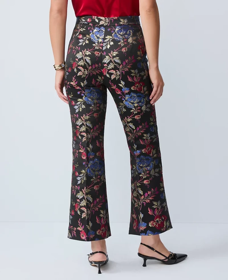 Ann Taylor The Petite Side-Zip Flare Pant Floral Jacquard Iconic Red Women's