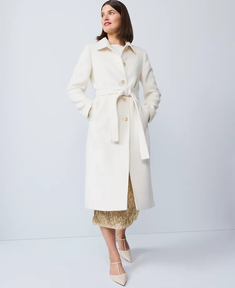Ann Taylor Petite Belted Everyday Coat Winter White Women's