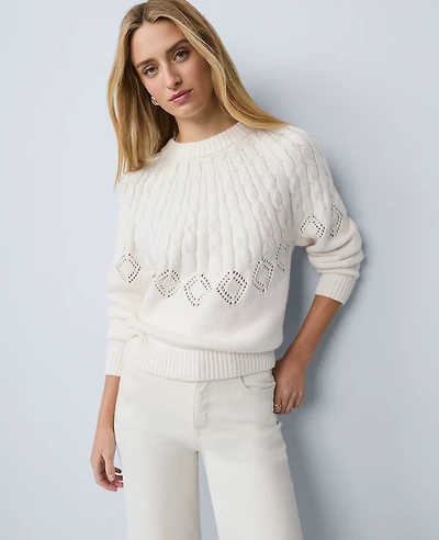 Ann Taylor Petite Weekend Collection Mixed Stitch Sweater Size XS Winter White Women's