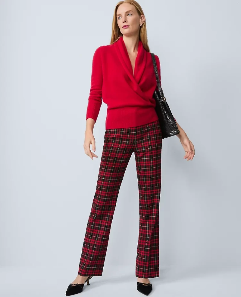 Ann Taylor The Petite Sophia Pant Plaid Iconic Red Women's