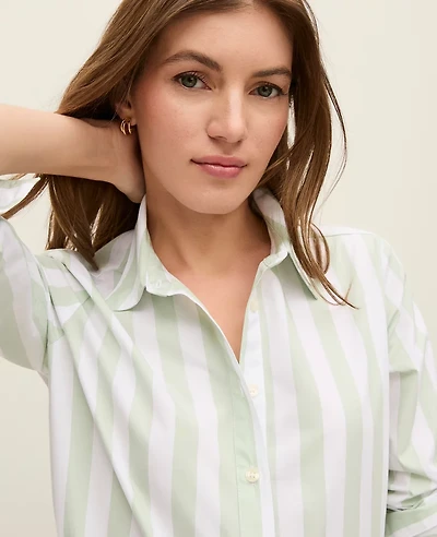 Ann Taylor Weekend Collection Striped Relaxed Perfect Shirt Aqua Foam Women's