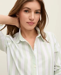 Ann Taylor Weekend Collection Striped Relaxed Perfect Shirt Aqua Foam Women's