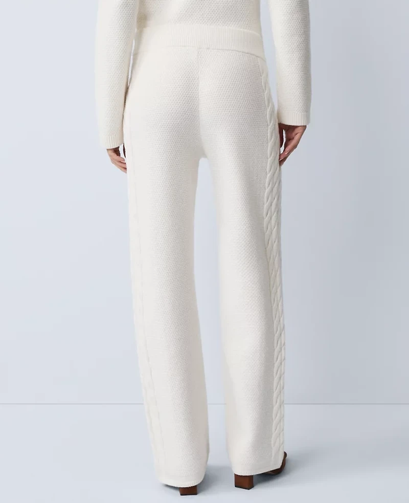 Ann Taylor Petite Weekend Collection The Mixed Stitch Wide-Leg Sweater Pant Winter White Women's