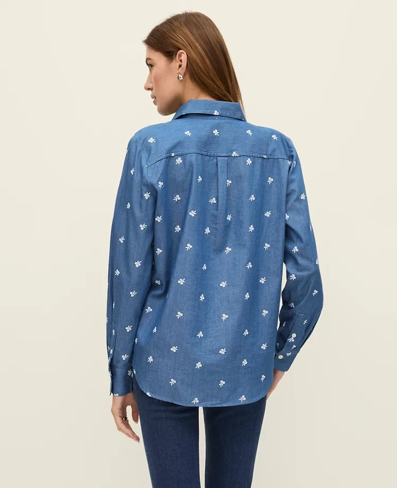 Ann Taylor Weekend Collection Embroidered Chambray Perfect Shirt White 9000 Women's