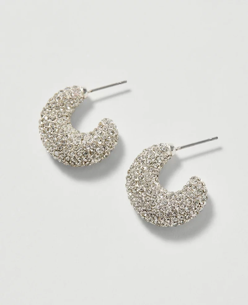 Ann Taylor Pavé Hoop Earrings Silvertone Women's