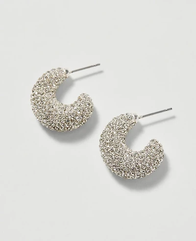 Ann Taylor Pavé Hoop Earrings Silvertone Women's