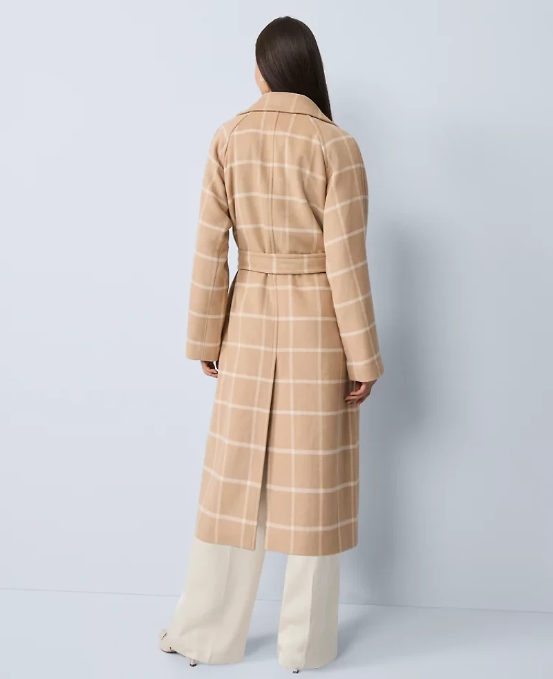Ann Taylor Plaid Belted Coat Cafe Au Lait Women's