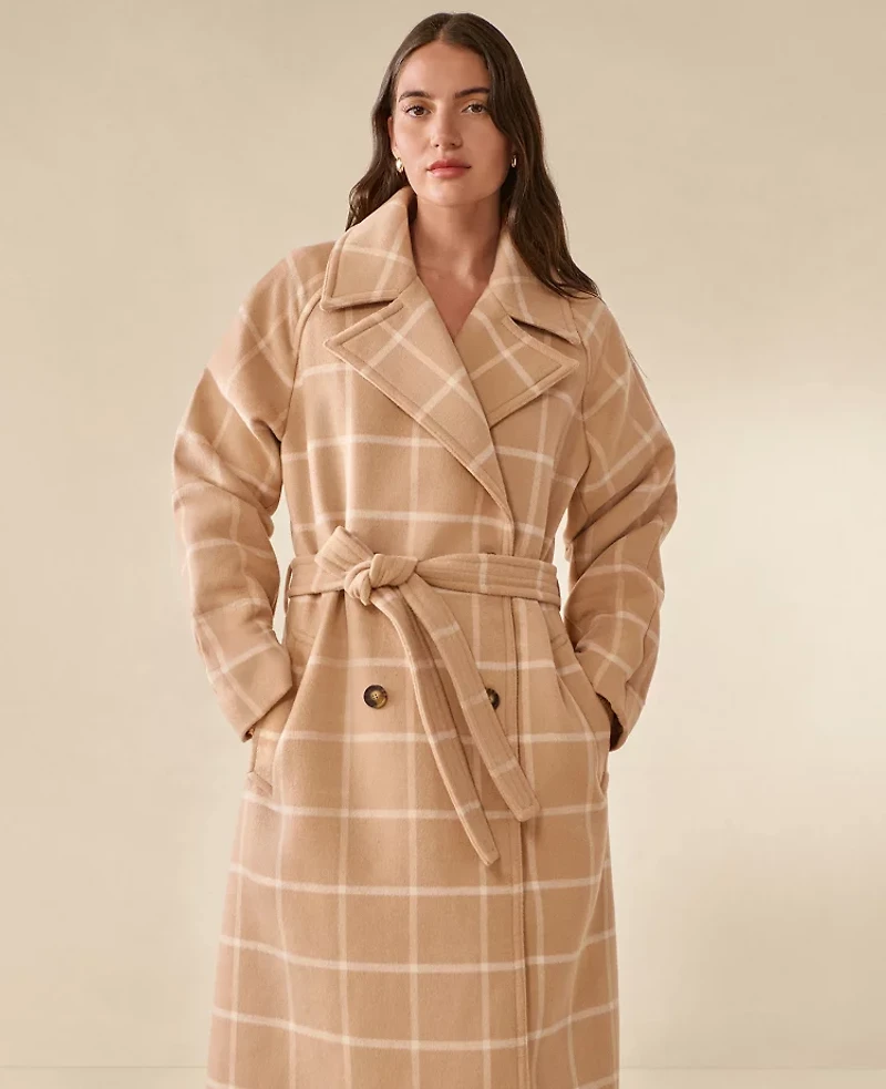 Ann Taylor Plaid Belted Coat Cafe Au Lait Women's