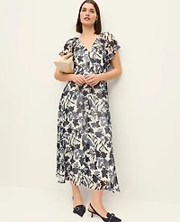 Ann Taylor Floral Flutter Sleeve Midi Dress Night Sky Women's