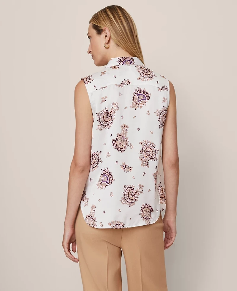 Ann Taylor Paisley Shirred Sleeveless Shirt Winter White Women's