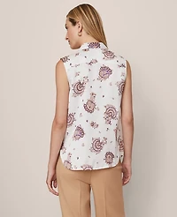 Ann Taylor Paisley Shirred Sleeveless Shirt Winter White Women's