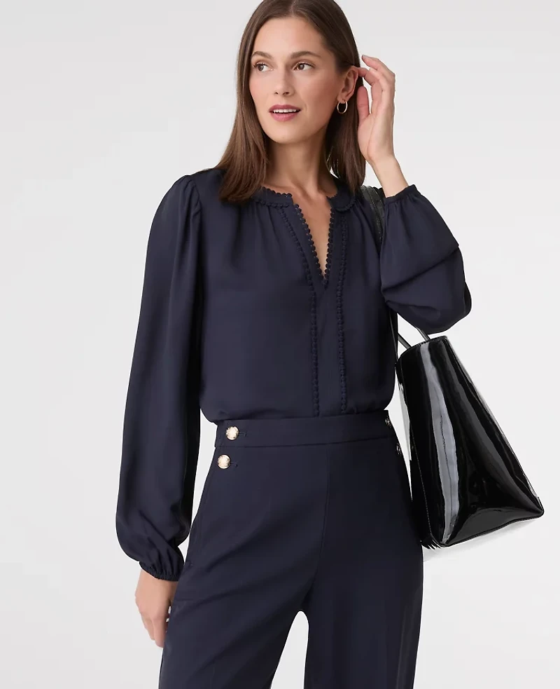 Ann Taylor Bobble Trim V-Neck Blouse Women's