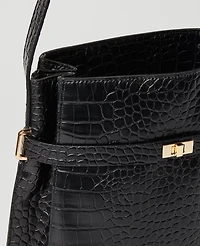 Ann Taylor Croco Belted Bucket Bag Black Women's