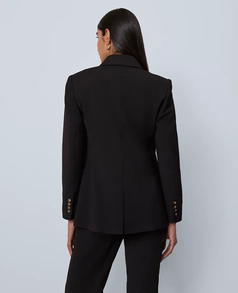 Ann Taylor Petite Fitted Long Double Breasted Blazer Black Women's