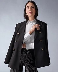 Ann Taylor Petite Fitted Long Double Breasted Blazer Black Women's