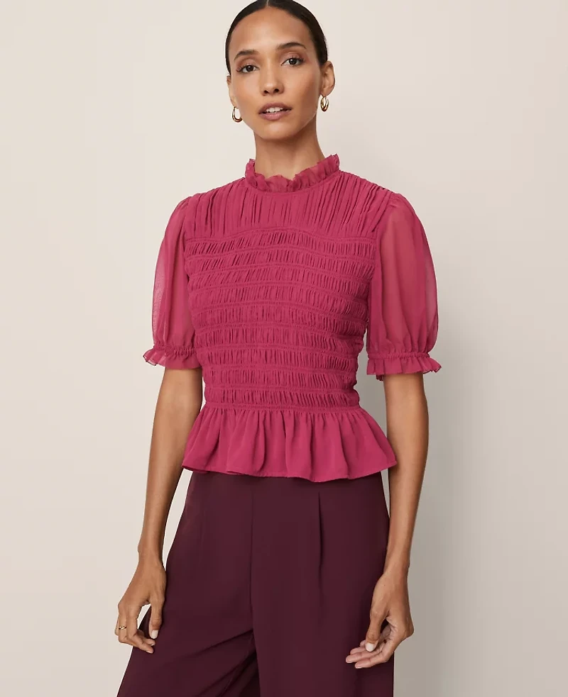Ann Taylor Smocked Ruffled Top Women's