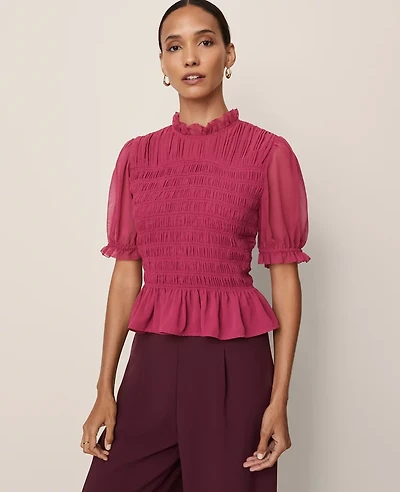 Ann Taylor Smocked Ruffled Top Women's