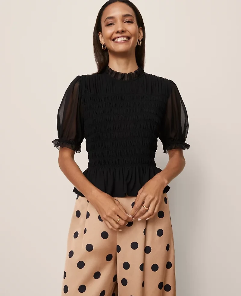 Ann Taylor Smocked Ruffled Top Women's