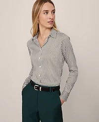 Ann Taylor Striped Perfect Shirt Muted Moss Women's