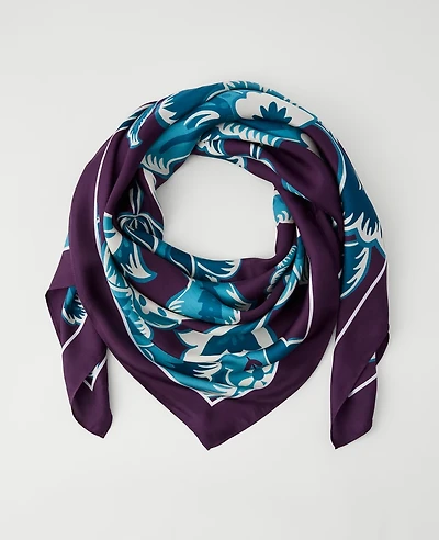 Ann Taylor Floral Oversized Silk Scarf Aubergine Dream Women's