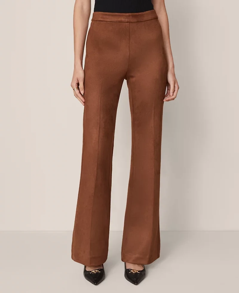 Ann Taylor The Side-Zip Flare Pant Faux Suede Chocolate Mousse Women's