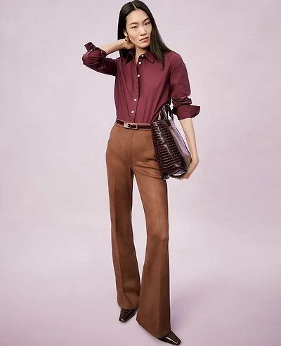 Ann Taylor The Side-Zip Flare Pant Faux Suede Chocolate Mousse Women's