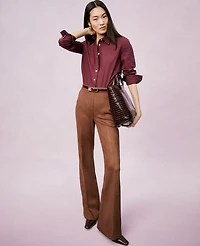 Ann Taylor The Side-Zip Flare Pant Faux Suede Chocolate Mousse Women's