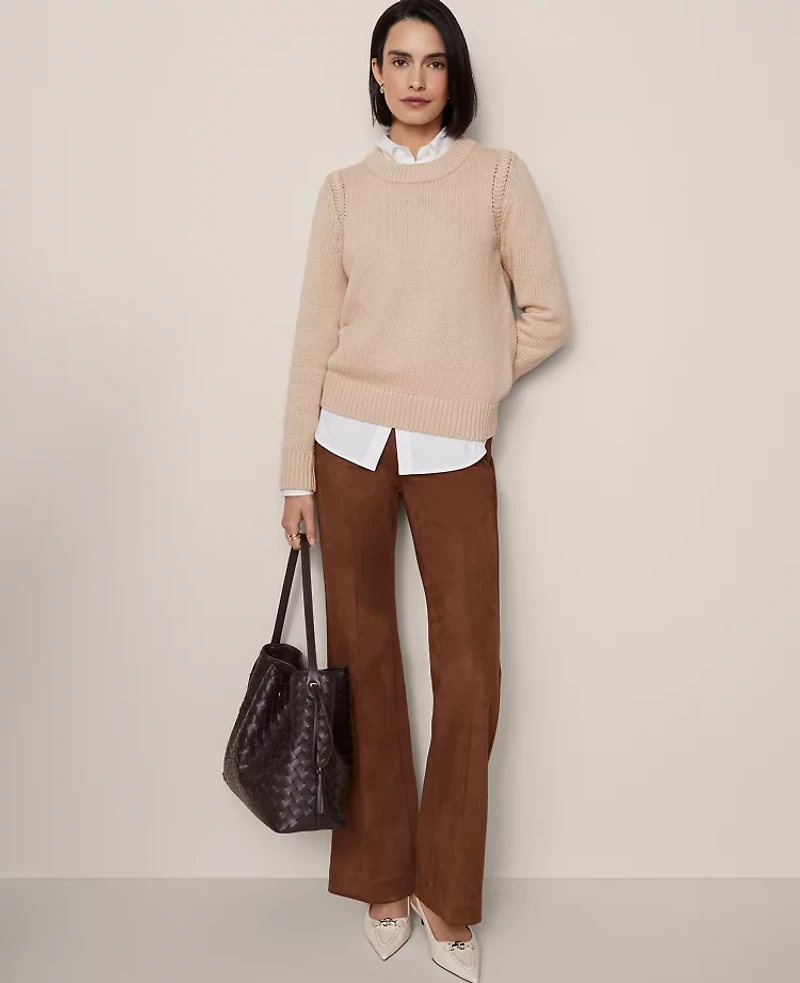 Ann Taylor The Side-Zip Flare Pant Faux Suede Chocolate Mousse Women's