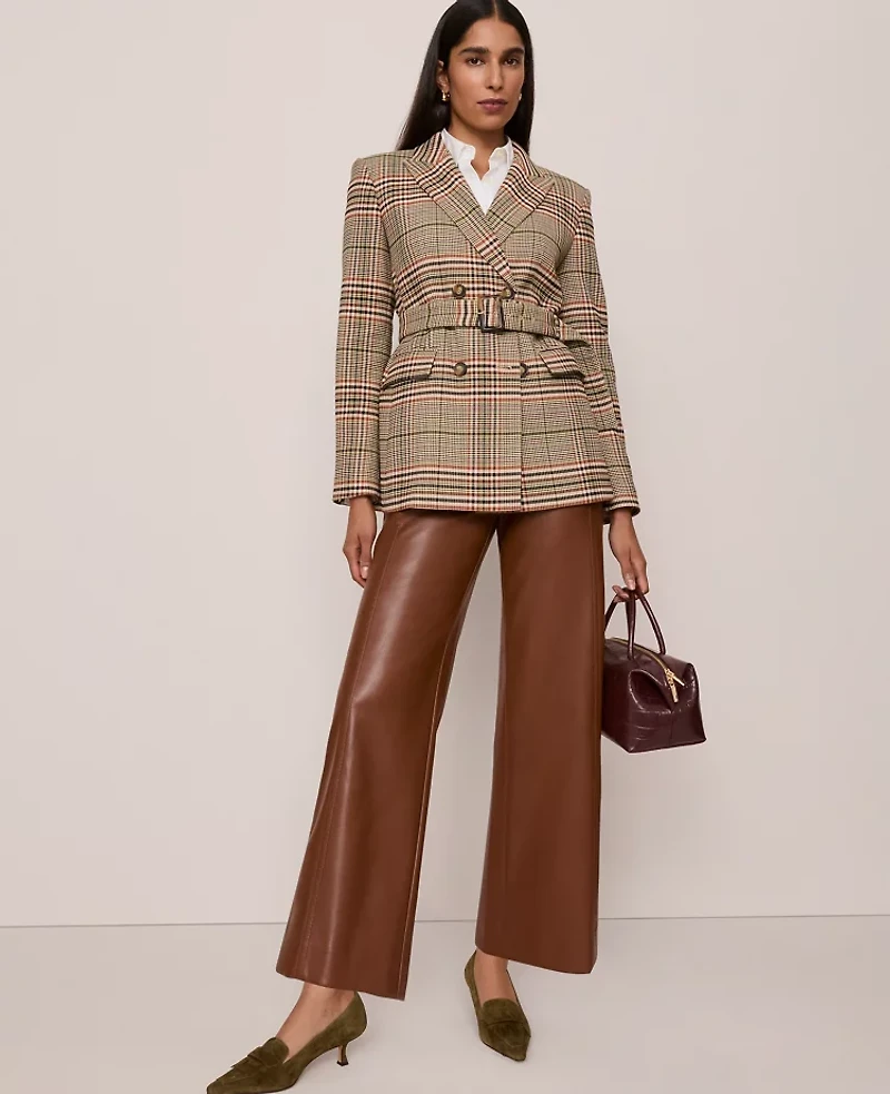 Ann Taylor The Grace Straight Pant Faux Leather Midnight Mahogany Women's