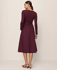 Ann Taylor Mixed Media Flare Midi Dress Poised Plum Women's