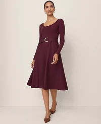 Ann Taylor Mixed Media Flare Midi Dress Poised Plum Women's
