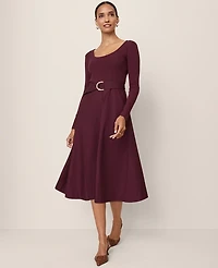 Ann Taylor Mixed Media Flare Midi Dress Poised Plum Women's