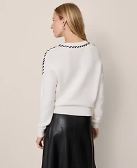 Ann Taylor Petite Whipstitch Sweater White/Black Multi Women's