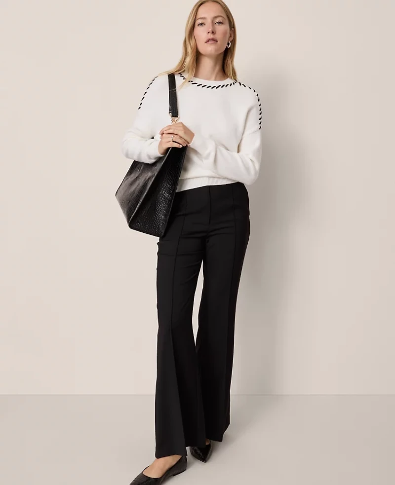 Ann Taylor Petite Whipstitch Sweater White/Black Multi Women's