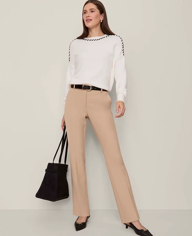 Ann Taylor Petite Whipstitch Sweater White/Black Multi Women's