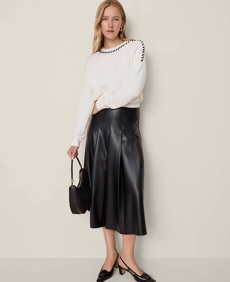 Ann Taylor Petite Whipstitch Sweater White/Black Multi Women's