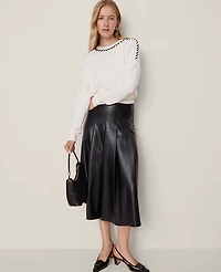 Ann Taylor Petite Whipstitch Sweater White/Black Multi Women's