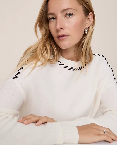 Ann Taylor Petite Whipstitch Sweater Size XL White/Black Multi Women's