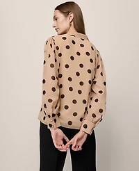 Ann Taylor Dotted V-Neck Popover Top Cafe Au Lait Women's