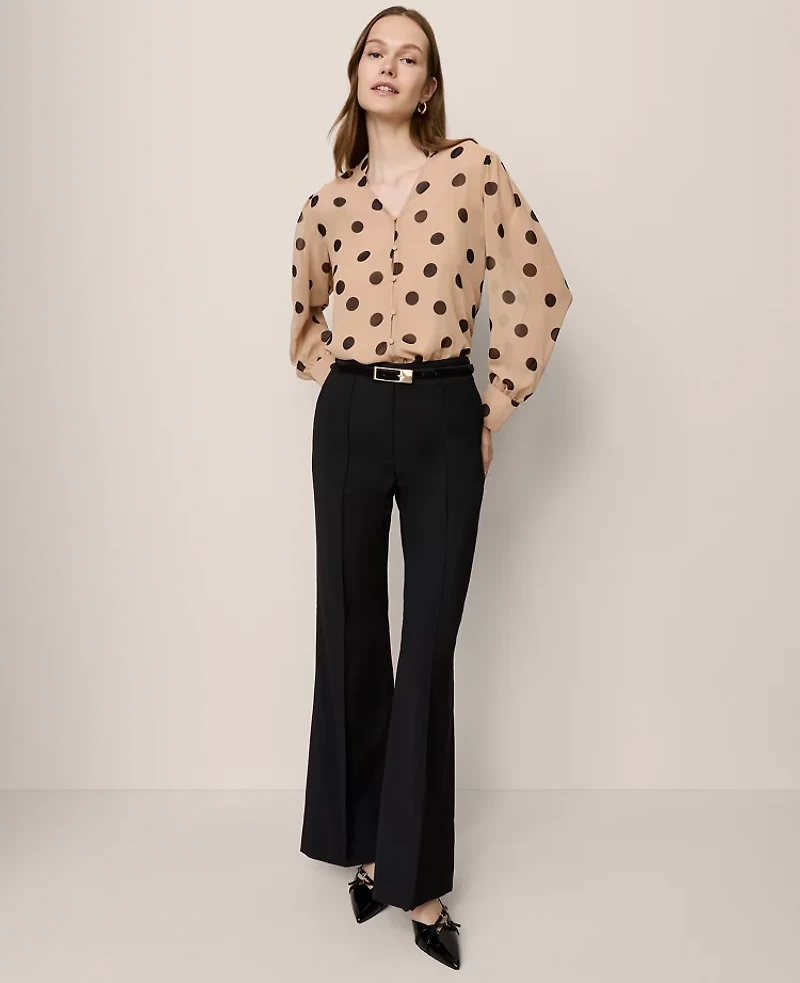 Ann Taylor Dotted V-Neck Popover Top Cafe Au Lait Women's