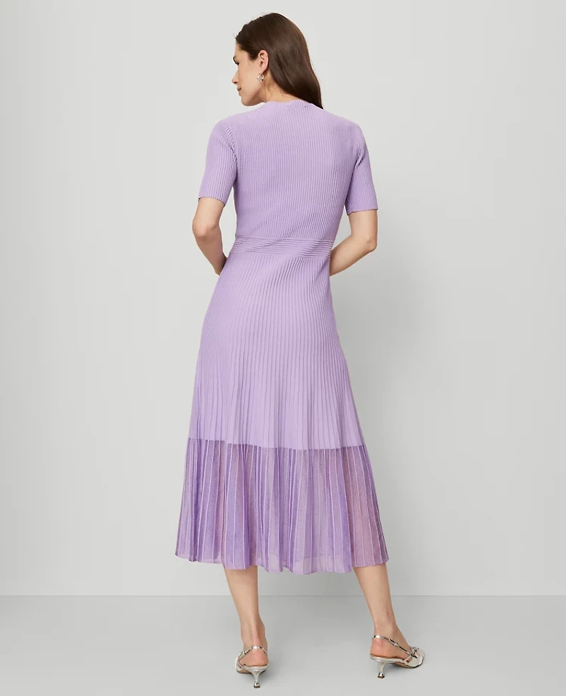 Ann Taylor Mock Neck Mixed Media Sweater Dress Lavender Petal Women's