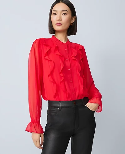 Ann Taylor Ruffle Button Down Shirt Women's